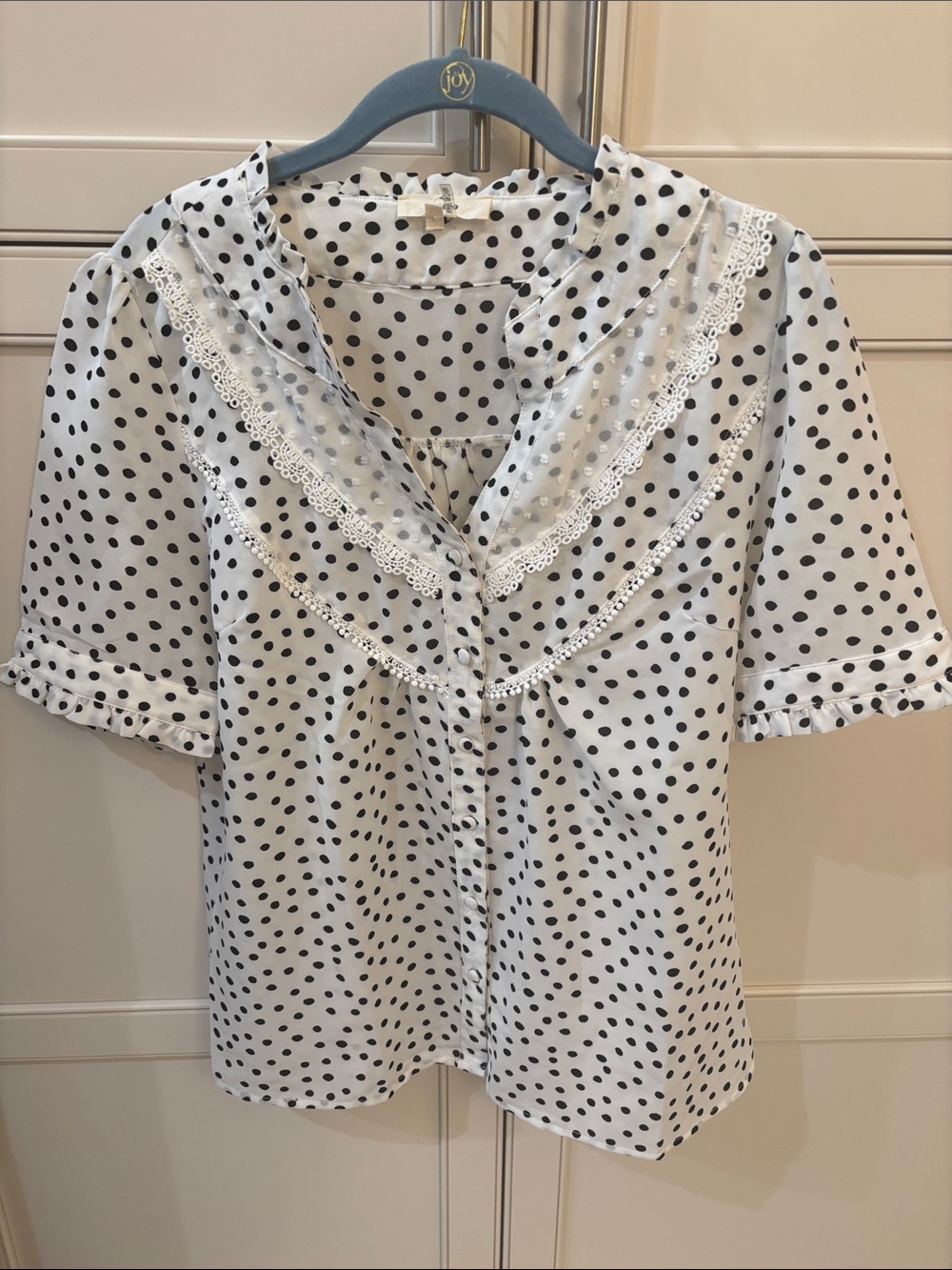 entro White Blouse with Black Polka Dots and Lace Trim